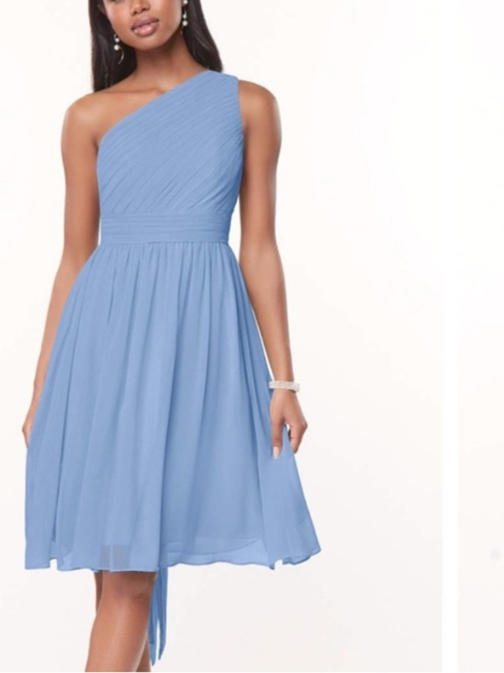 AZAZIE KATRINA Steel Blue A-Line One Shoulder Chiffon Dress size 16